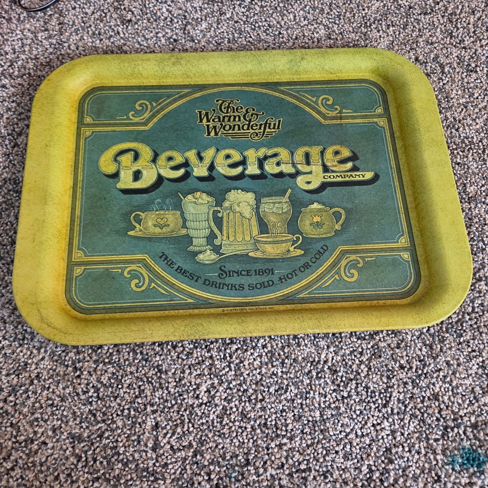 Vintage 1979 Pentron Industries Warm & Wonderful Beverage Co Metal Serving‎ Tray